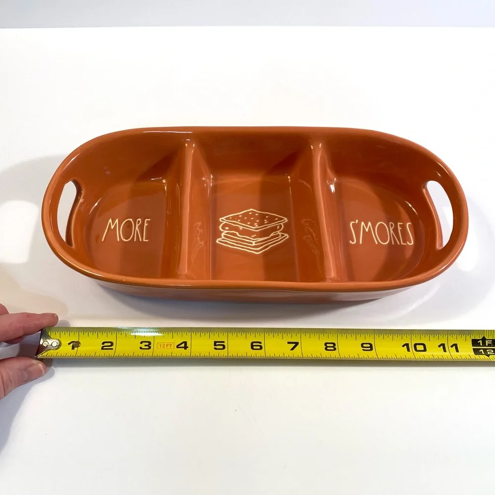 Rae Dunn Orange More S’mores Ceramic Pottery 3 Section Divided Dish Serving Tray